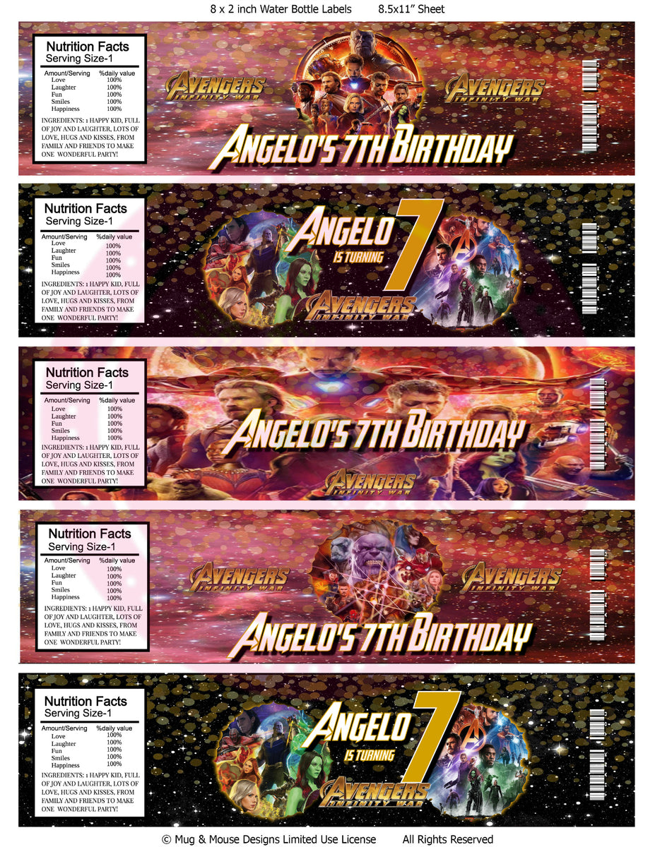 Editable Avengers Infinity War Water Bottle Wrappers – Mug+Mouse Designs