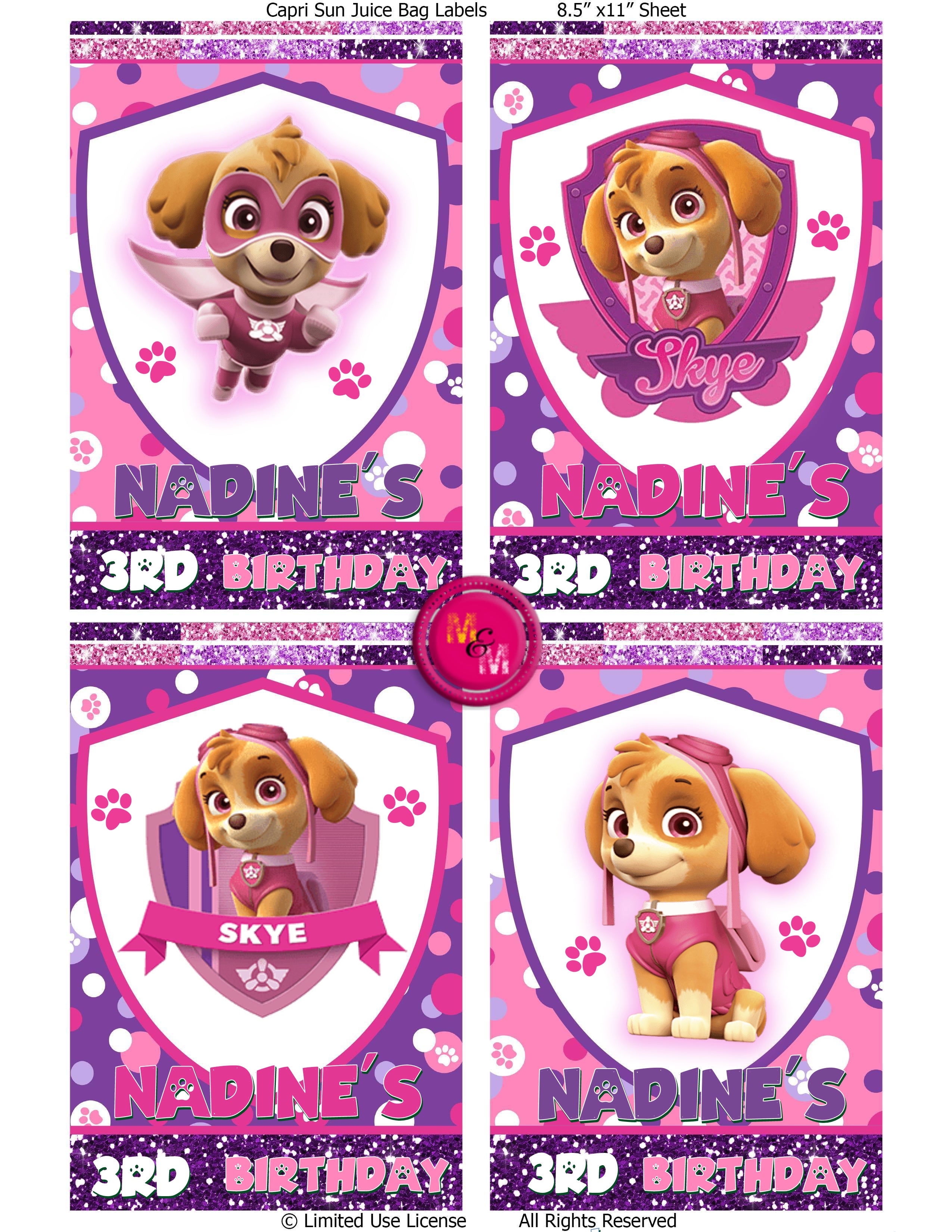 Editable Pink Pup Party Birthday Chip Bag  & Juice Pouch Label Set, Puppy Chip Bag, Puppy Printables