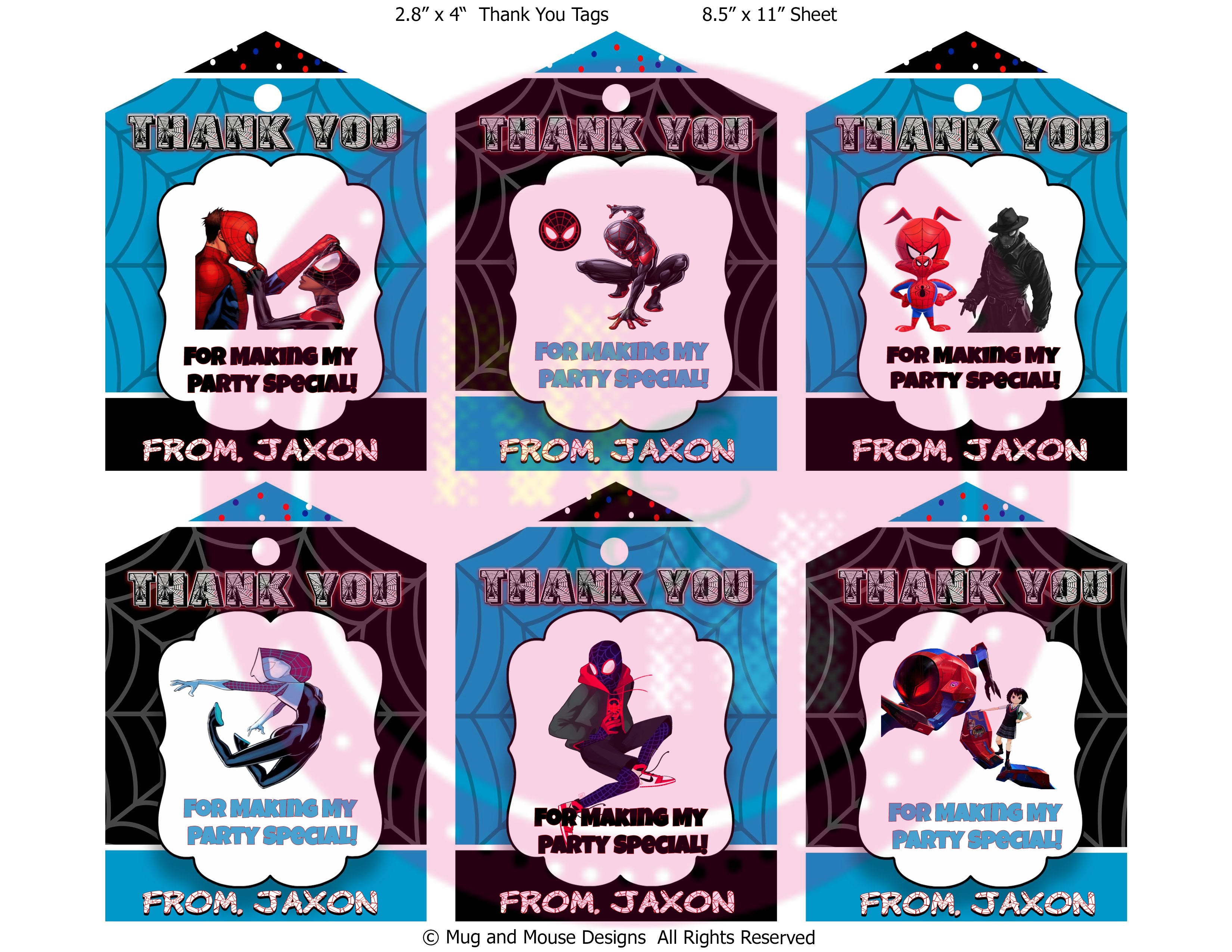 Editable Spider Hero Thank You Favor Tags Printable, Spider Hero Gift Bag Tags Spider-man Thank You Tags, Miles Morales 2018