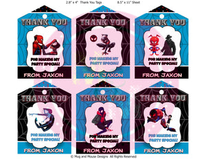 Editable Spider Hero Thank You Favor Tags Printable, Spider Hero Gift Bag Tags Spider-man Thank You Tags, Miles Morales 2018