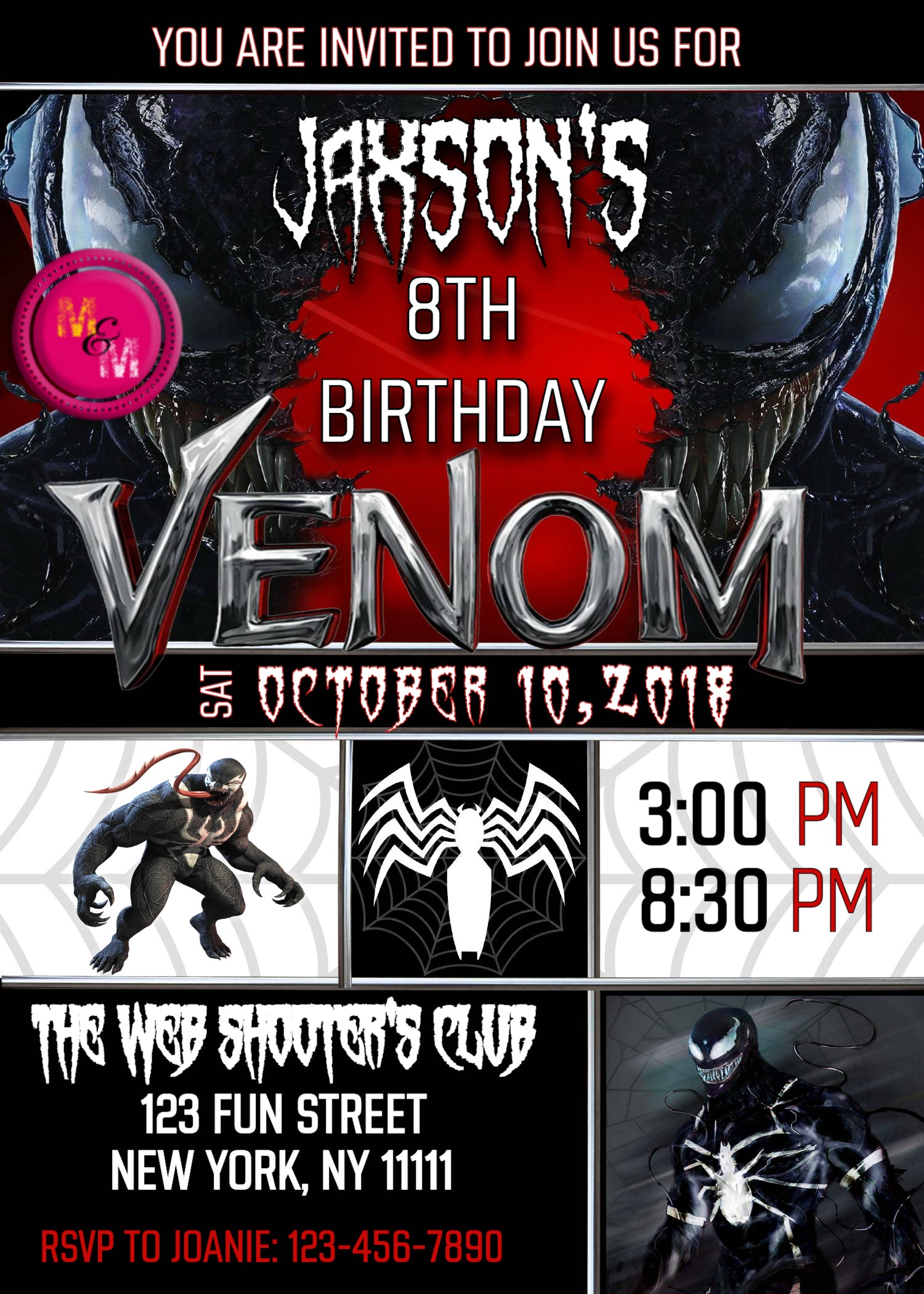 Editable Venom Movie Birthday Party Invitation Printable, Venom Party, Venom birthday, Venom Digital Invite, Print at Home, Venom Movie 2018 - mugandmousedesigns