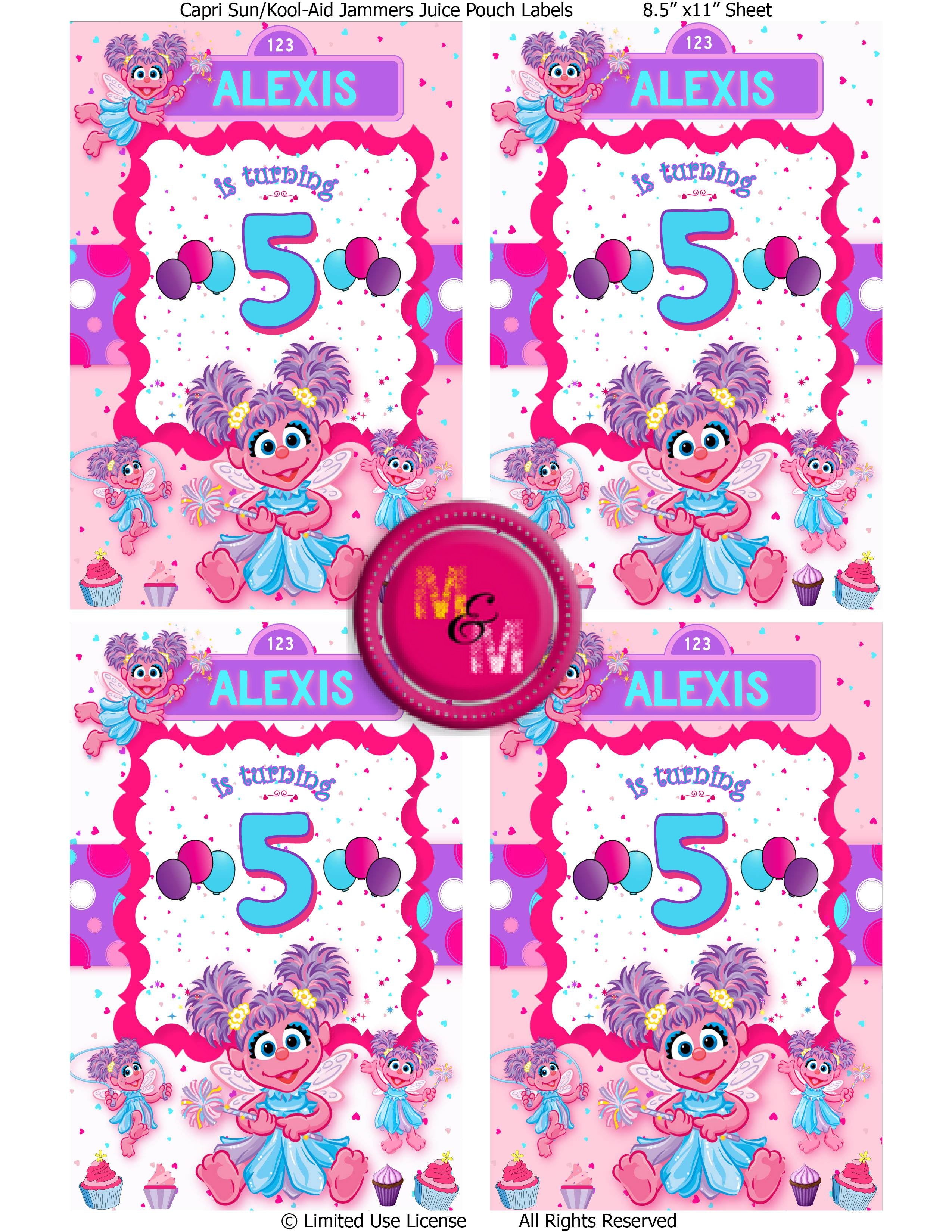 Editable Monster Party Abby Chip Bag & Juice Pouch Set, Pink Monster Party Chip Bag, Monster Party Favor Templates