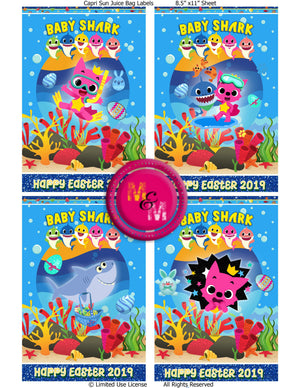 Editable shark party Easter Chip Bags, Juice Pouch & Rice Krispies Treats Set, shark party Printables