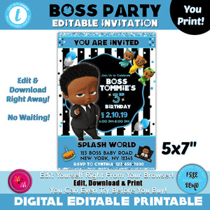 Editable Black Boss Party Invitation Printable, Boss Party Invite, Boss Boy Party