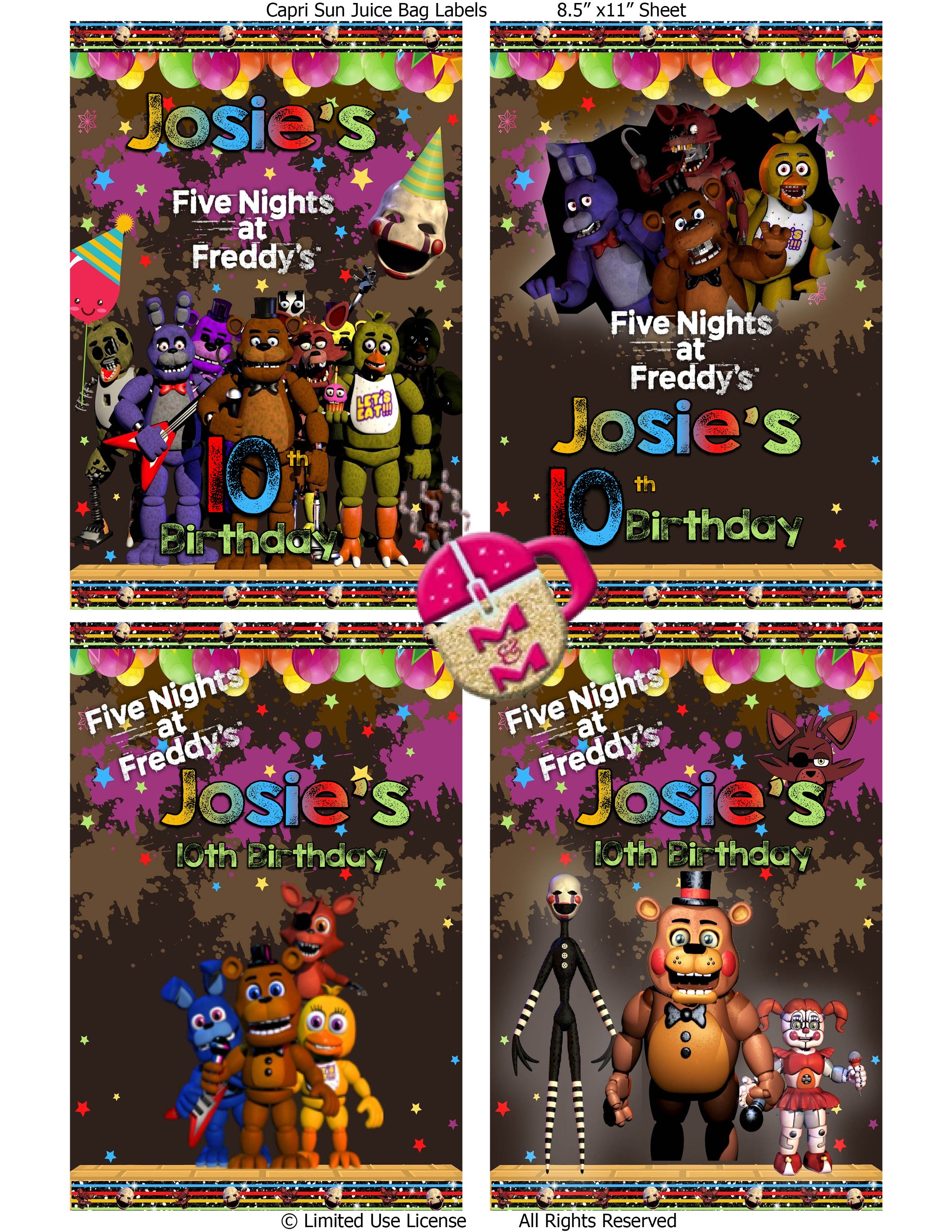 Editable Five Nights at Freddy's Chip Bag & Juice Pouch Set, Five Nights at Freddy's Party Favors, FNAF Templates