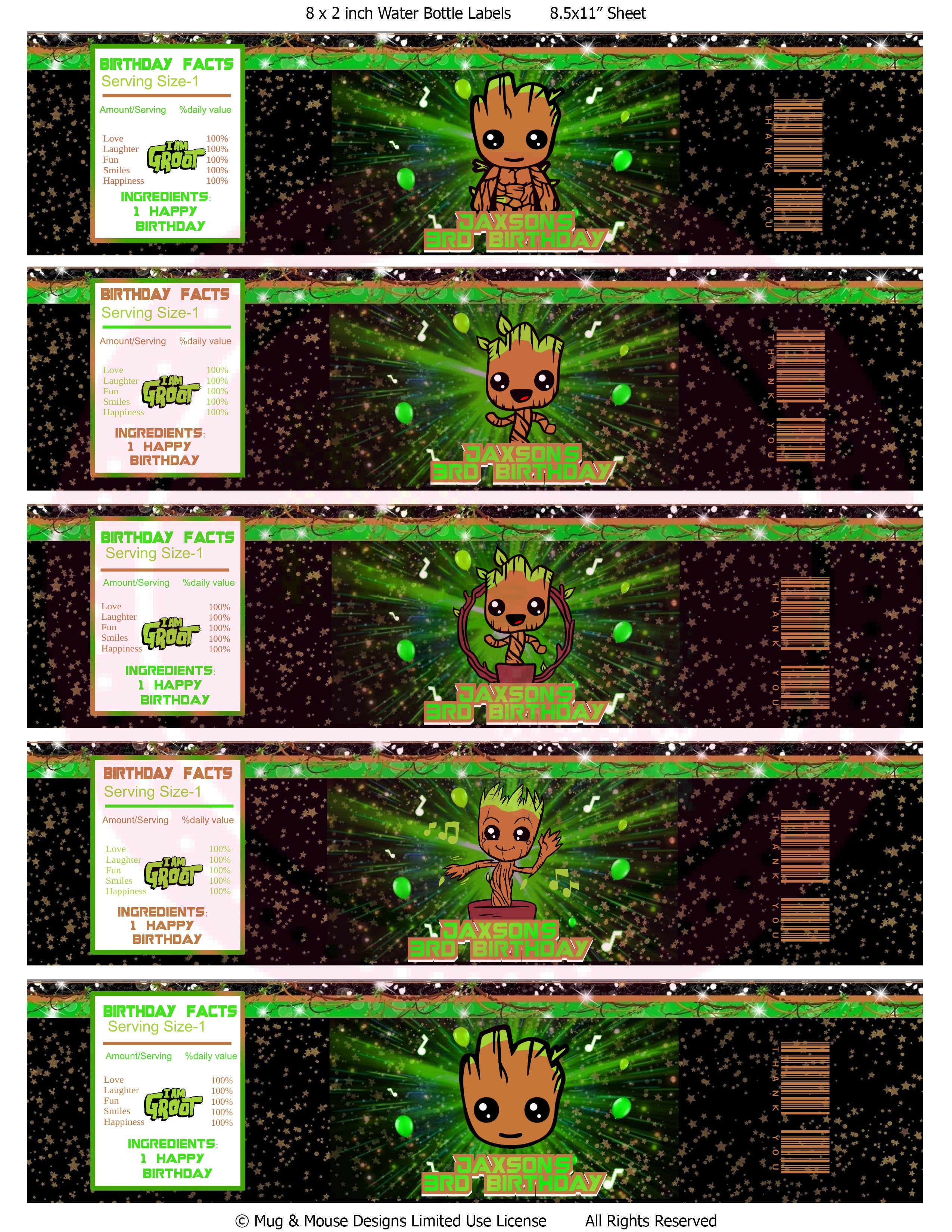 Editable Tree Superhero Chip Bag Mini Bundle, Baby Groot Party Favors