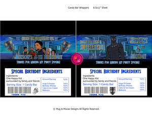 Editable Blue Black Superhero Chip Bag Set, Black Superhero Mini Bundle, Black Superhero Printables