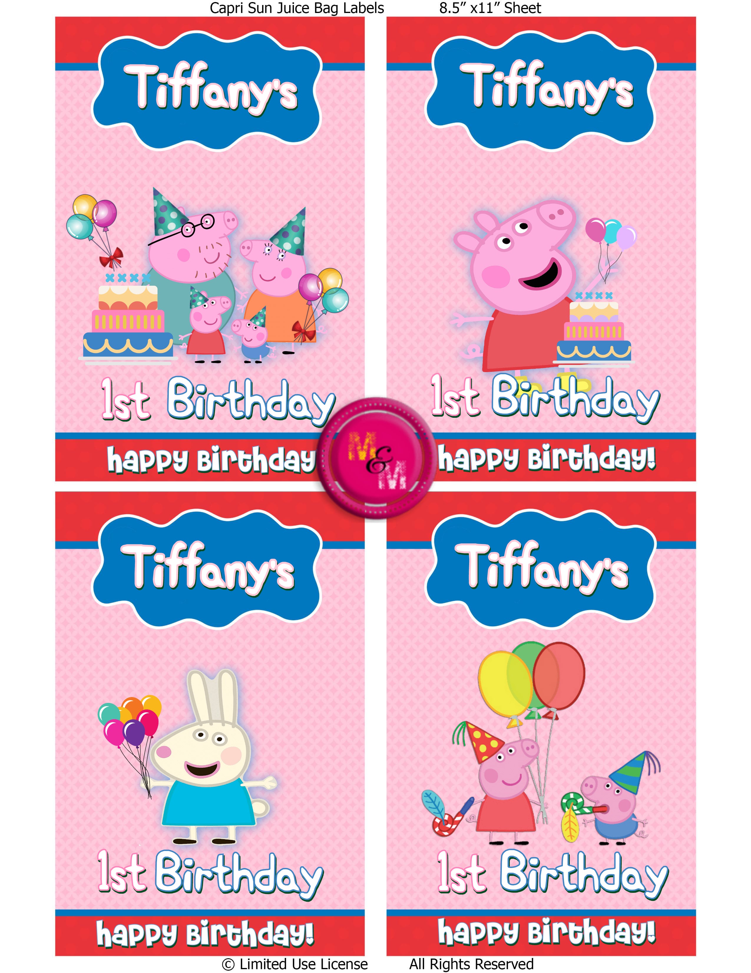 Editable Little Piggy Birthday Chip Bag & Juice Pouch Label Set, Little Piggy Capri Sun Labels,  Little Piggy Birthday Printables