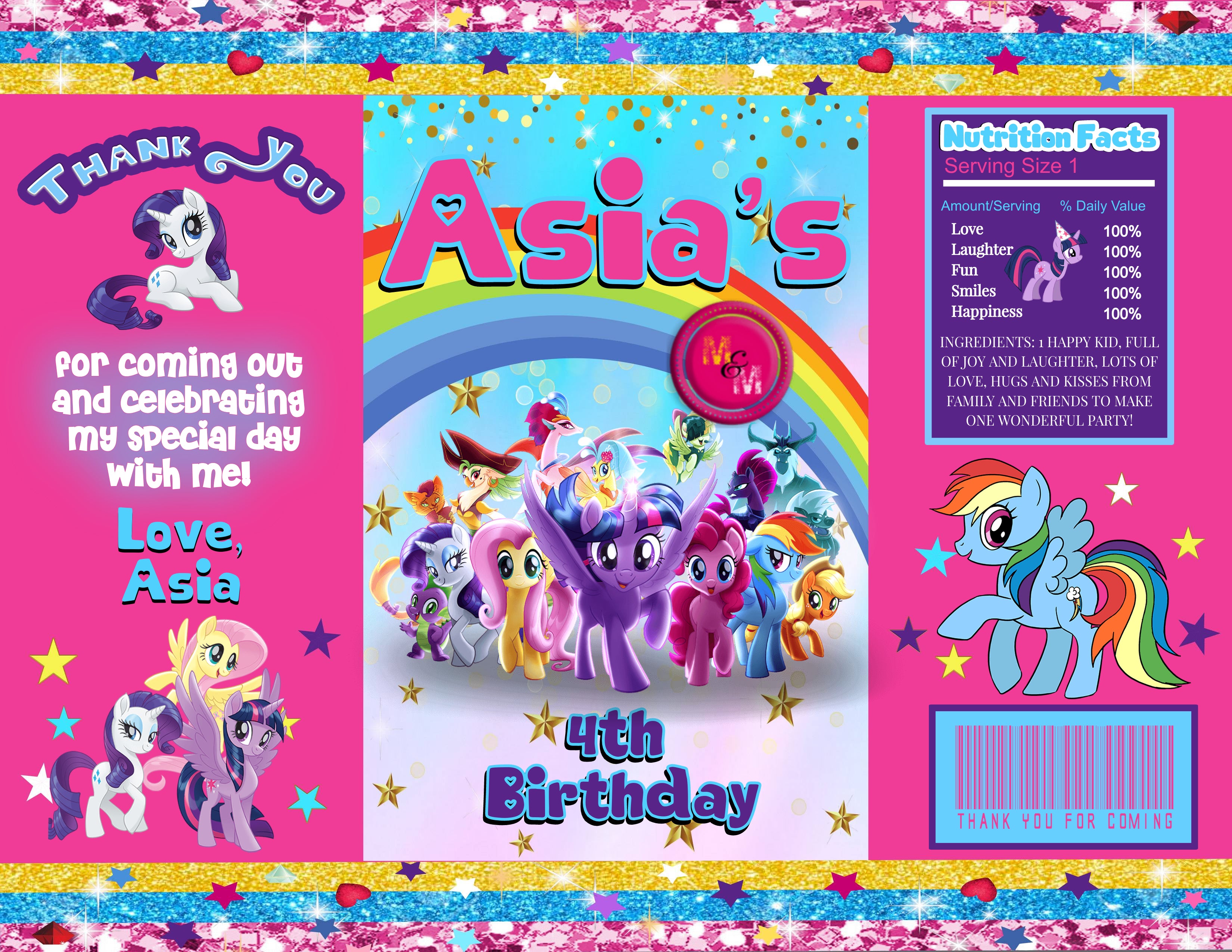 Editable Pony Birthday Chip Bag and Juice Pouch Set, Pony Birthday Printables, Pony Birthday Capri Sun Labels, Unicorn Chip Bag