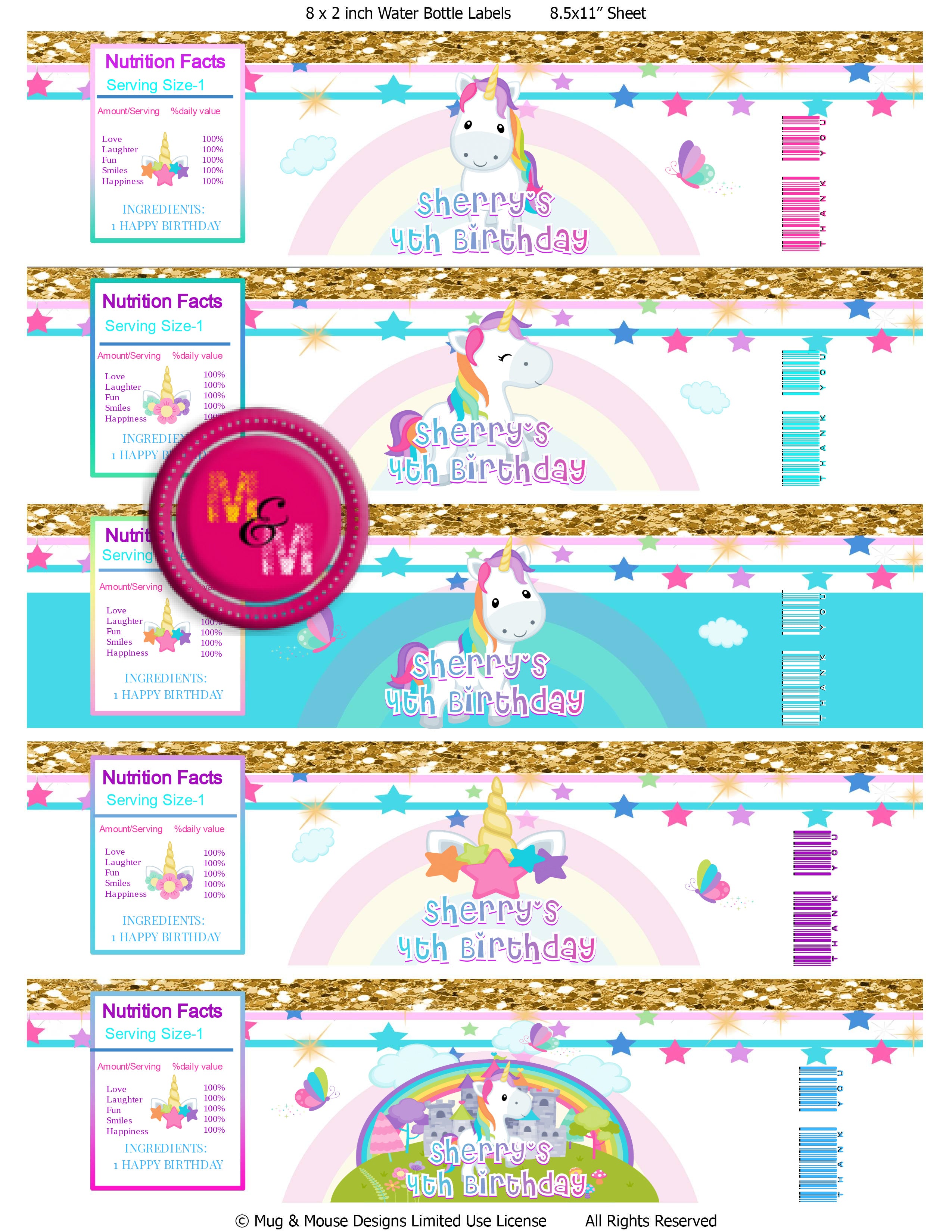 Editable Unicorn Birthday Printable Set, Unicorn  Capri Sun Labels, Unicorn Chip Bag Set