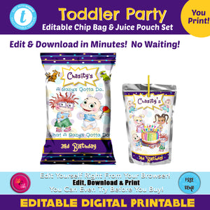 Editable Toddler Birthday Party Chip Bag Printable, Toddler Chip Bag, Toddler Favor Bags , Toddler Potato Chip Bag, Toddler Party Bags