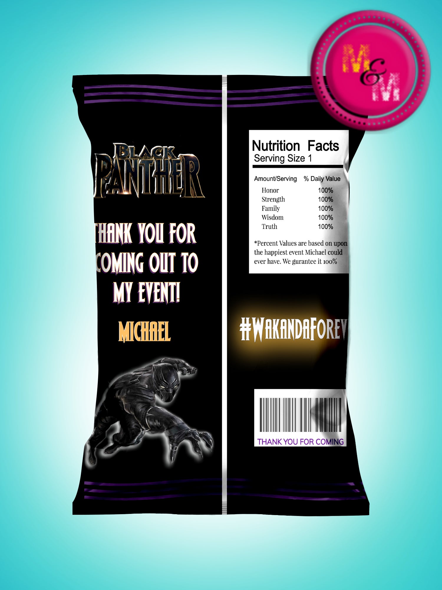 Editable Black Panther Chip bag favors, Personalized Black Panther favor bags, Custom Chip Bag, Black Panther Birthday Party Favors - mugandmousedesigns