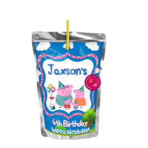 Editable Blue Little Piggy Birthday Chip Bag & Juice Pouch Label Set, Little Piggy Capri Sun Labels,  Little Piggy Birthday Printables