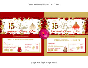 Editable Red & Gold Quinceañera Editable Printable Set, Mis Quince Años Birthday Printables