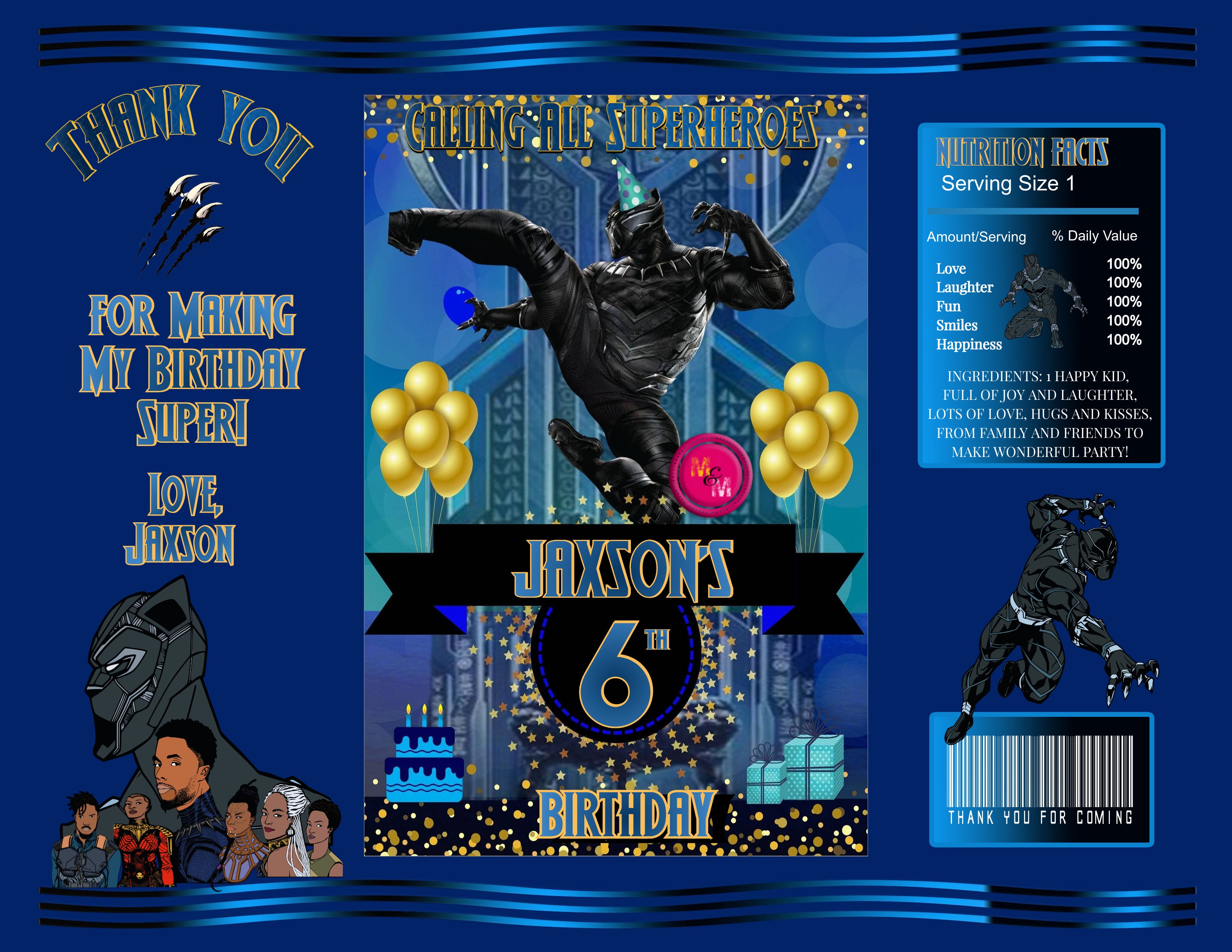 Editable Blue Black Superhero Chip Bag Set, Black Superhero Mini Bundle, Black Superhero Printables