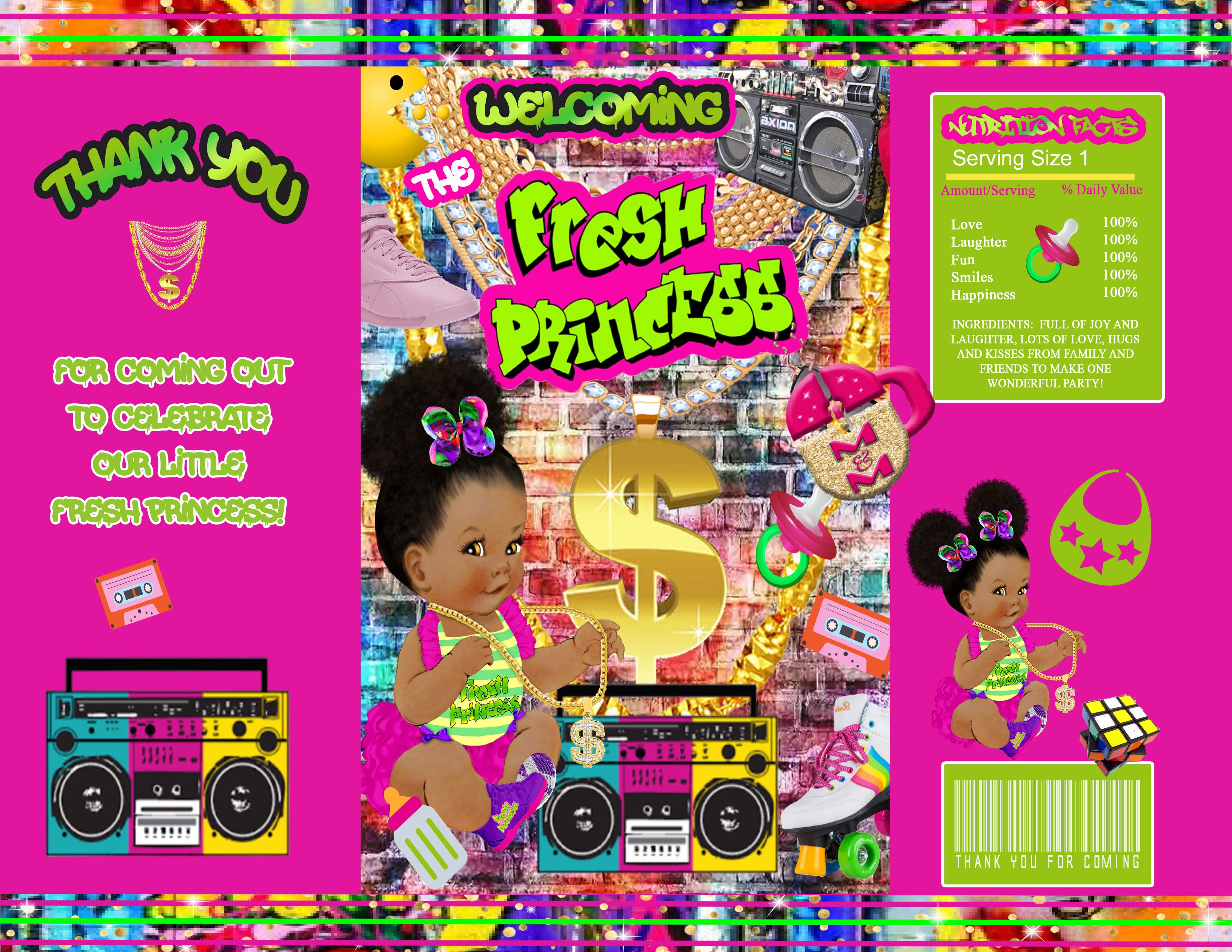 Instant Download Fresh Princess Baby Shower Favors, Fresh Princess Chip Bag Set, Hip-Hop Baby Shower, Fresh Rice Treats, 90's Baby Shower