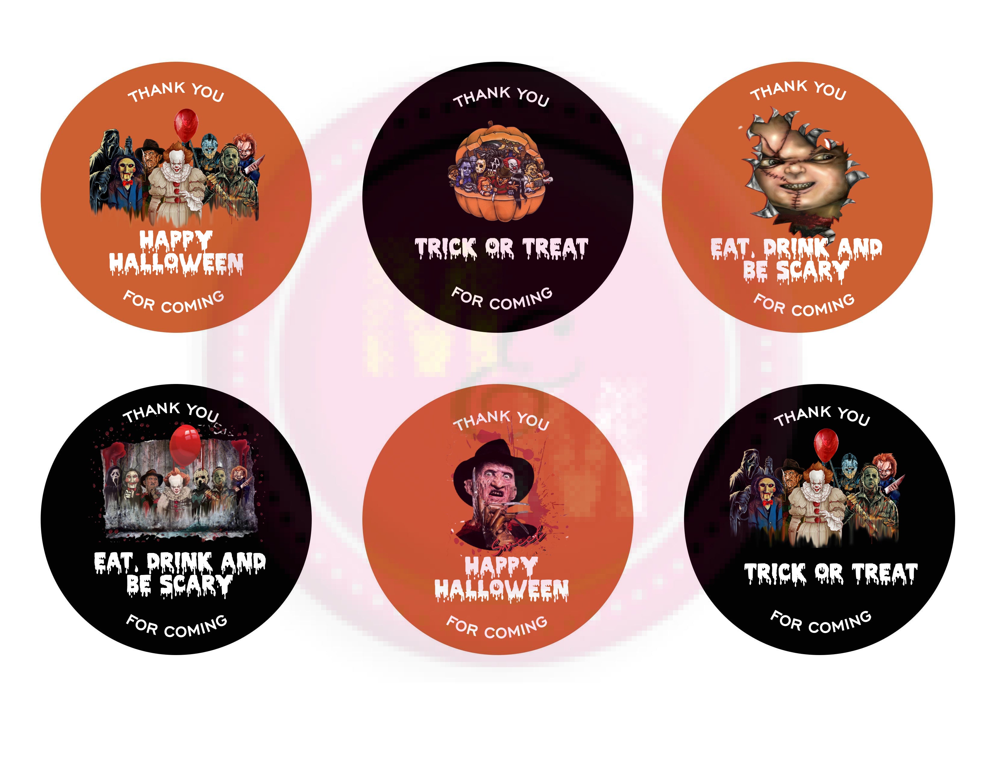 Animation Horror Bag Rounds Editable Horror Movie Halloween Chip Bag Set, Horror Movie Party Favor ...