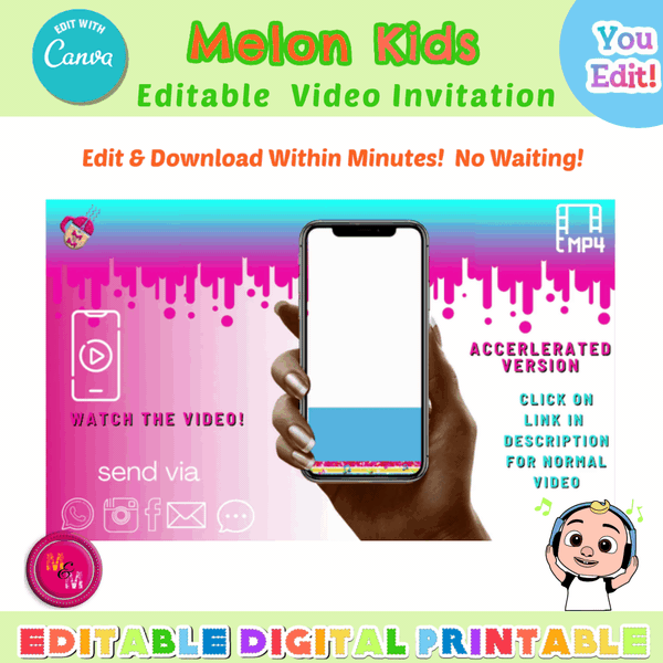 Editable Melon Kids Video Invitation, Melon Kids Animated Invitation