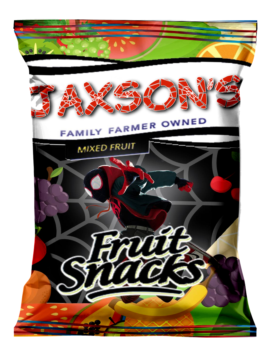 Editable Into the Spider Verse Fruit Snacks Wrappers Printables - mugandmousedesigns