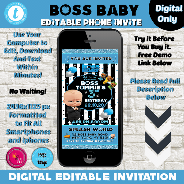 Editable Boss Party Smartphone Invitation