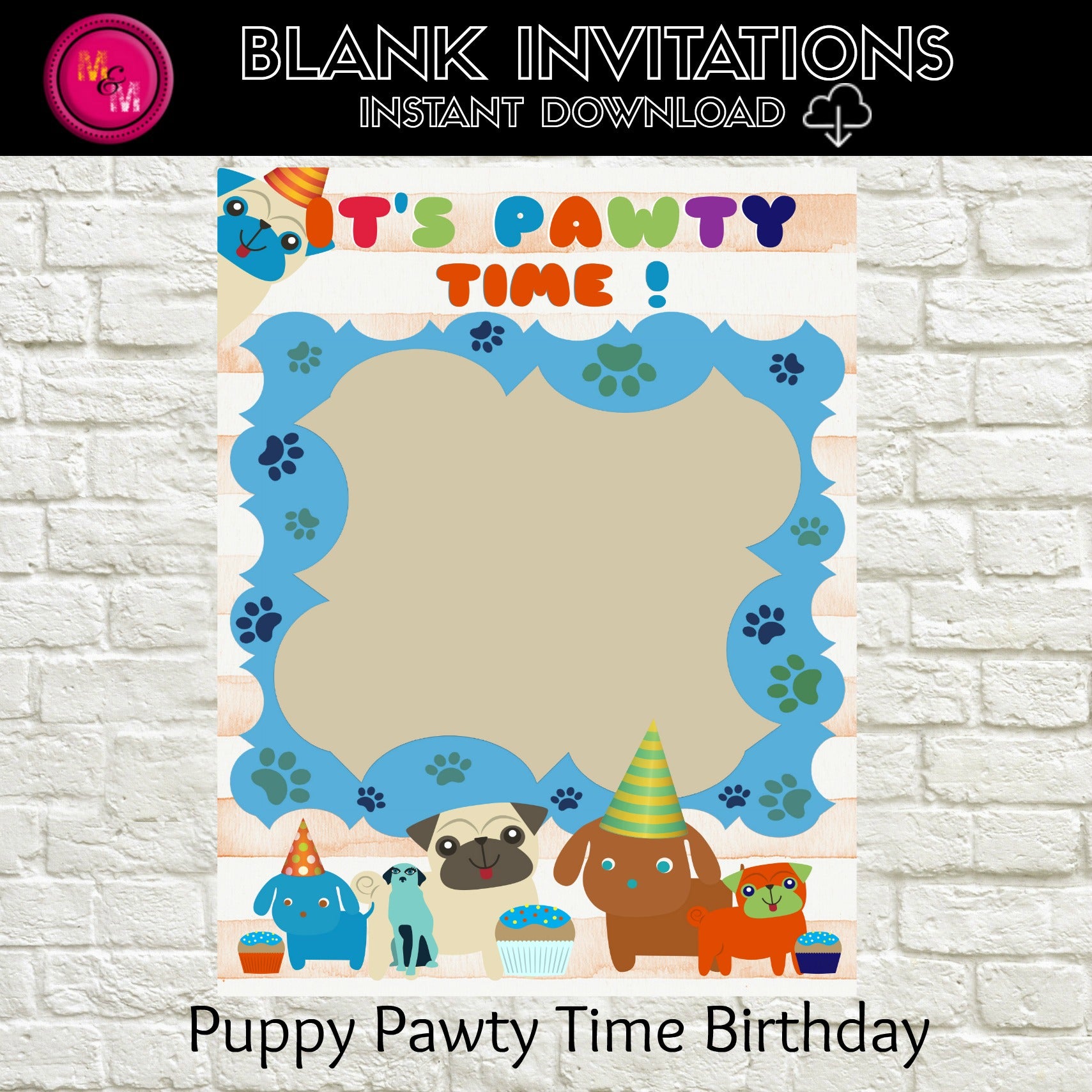 Puppy Birthday Invitation Blank-Instant Download Template, Puppy Blank  Invitations, DIY Puppy Invites, Blank Invitations - mugandmousedesigns