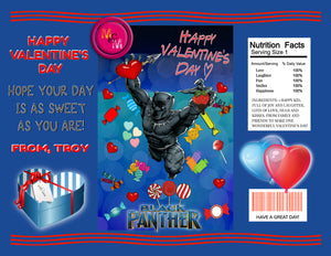 Editable Black Panther Valentine's Day Chip Favor Bag Printable, Personalized Black Panther favor bag, Edit with Templett, Candy Bags - mugandmousedesigns