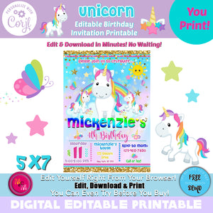 Editable Unicorn Invitation