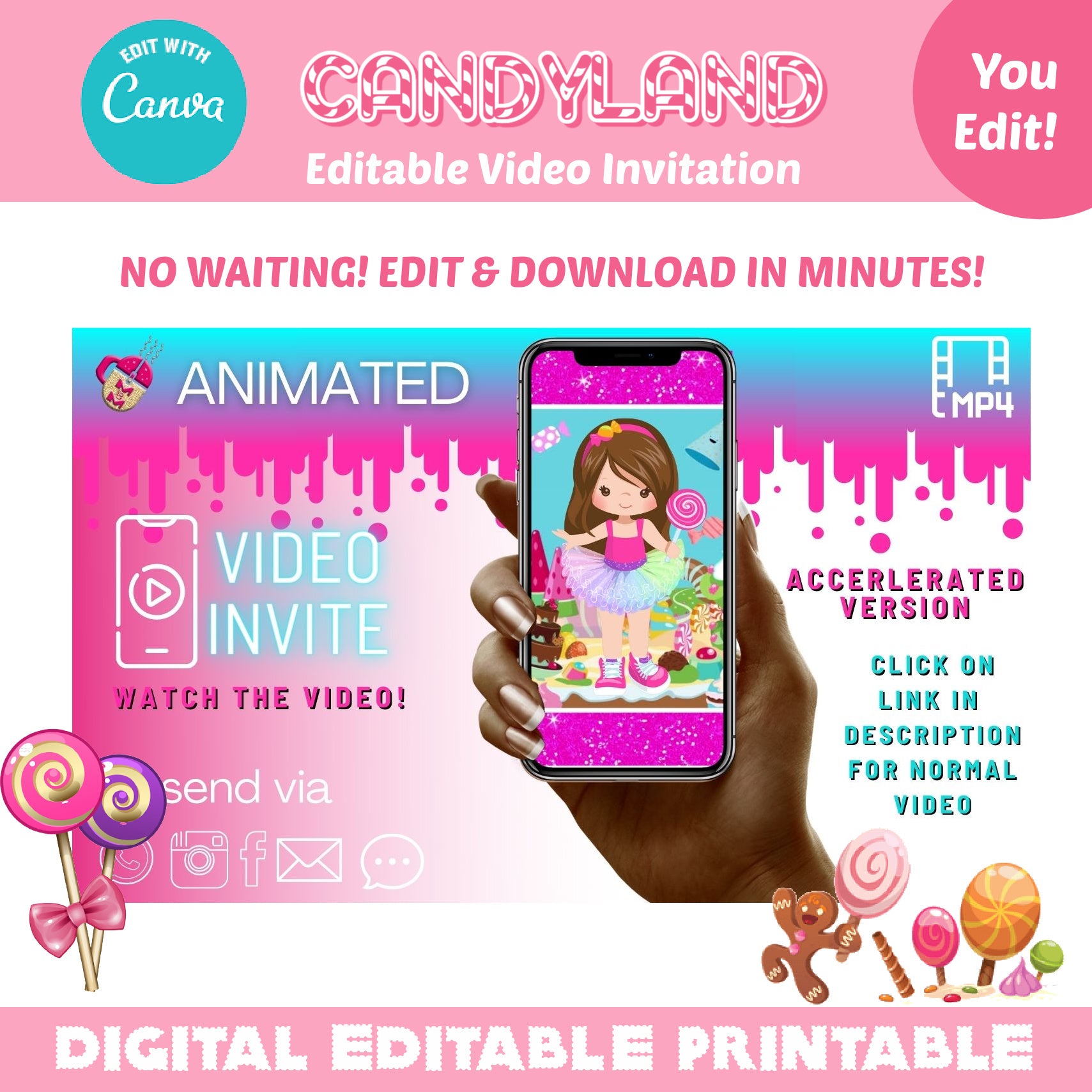 Editable Candy Land Video Invitation 2, Candy Land Animated Invitation