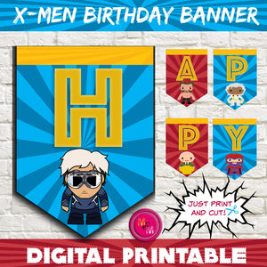 X-men Happy Birthday Instant Download Banner, X-men Print at Home Banner, X-men Superhero Banner
