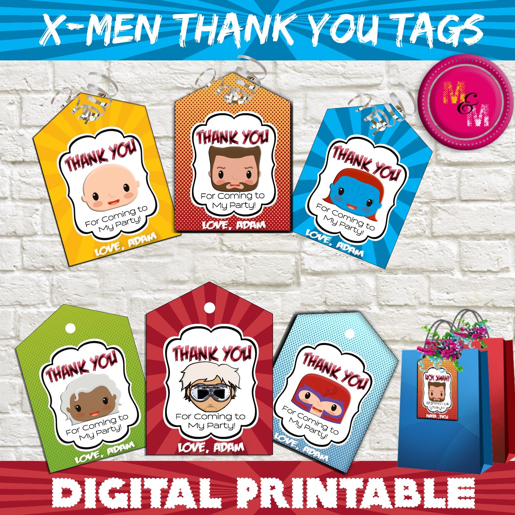 X-Men Party Thank You Favor Tags Printable , Personalized Gift Tags, Superhero Thank You Tag,  Printable Treat Tag , DIY Tags
