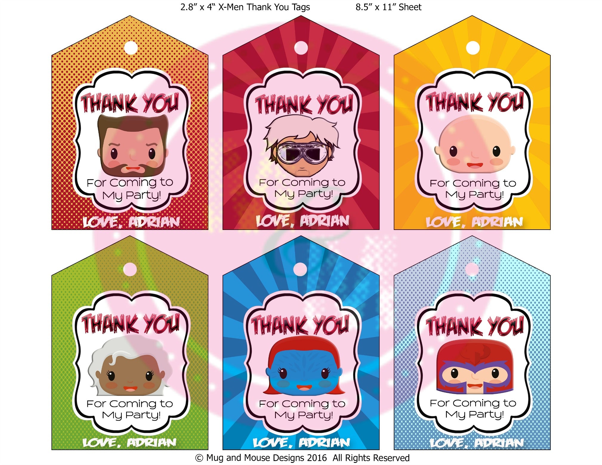 X-Men Party Thank You Favor Tags Printable , Personalized Gift Tags, Superhero Thank You Tag,  Printable Treat Tag , DIY Tags