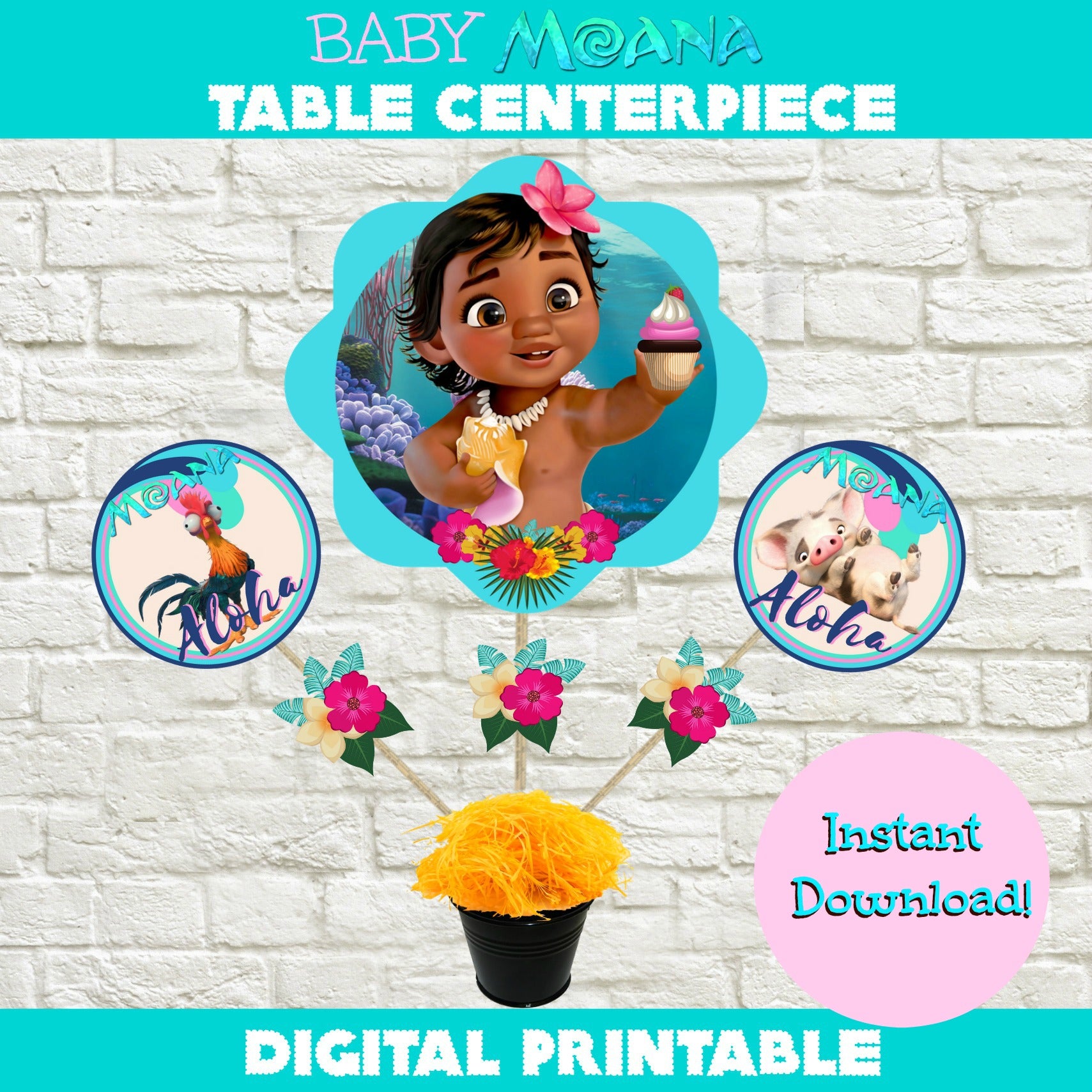 K's Creations - 10 Baby Moana Centerpieces for a 2nd