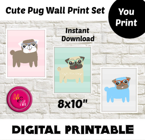 Instant Download-Hipster Pug Wall Printable, Dog Printable Art Print, 8x10, nursery puppy print, #hipsterdog #hipsterpug #puglife AD3348