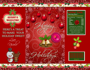 Editable Red Happy Holiday Chip Favor Bag,  Christmas favor bags, Xmas Chip Bag,  Holiday Gift  Bags,  Christmas Favor Bags