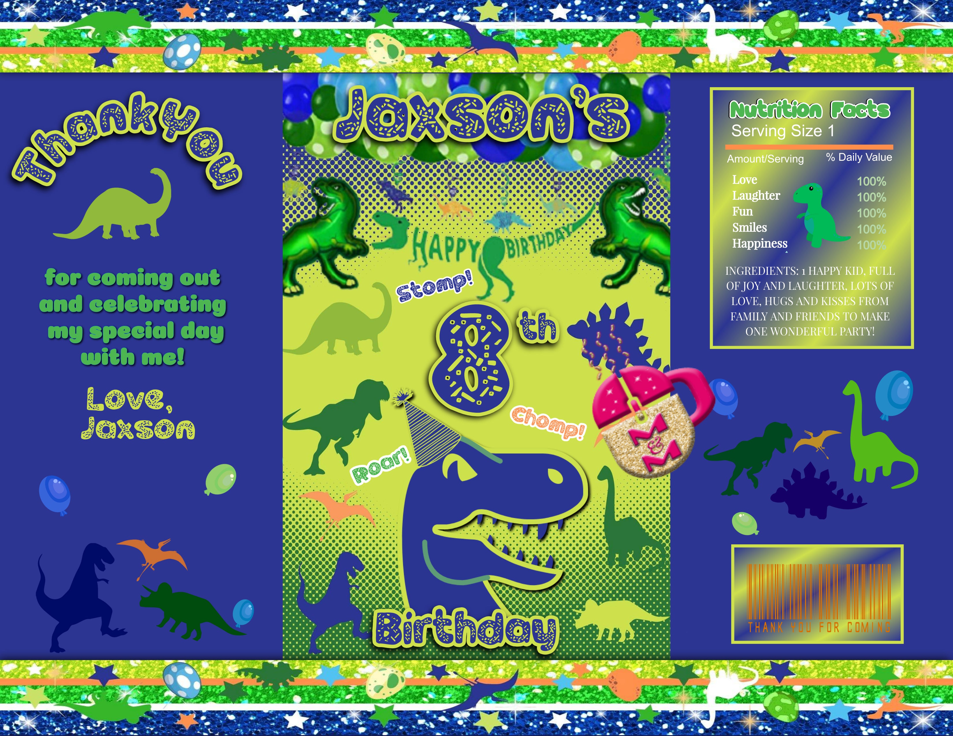 Editable Dinosaur Chip Bag Set, Dinosaur Party Kit, Dinosaur Party