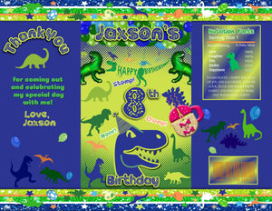 Cute Blue & Green Dinosaur Chip Bag & Juice Pouch Set, Dinosaur Birthday Party Favors