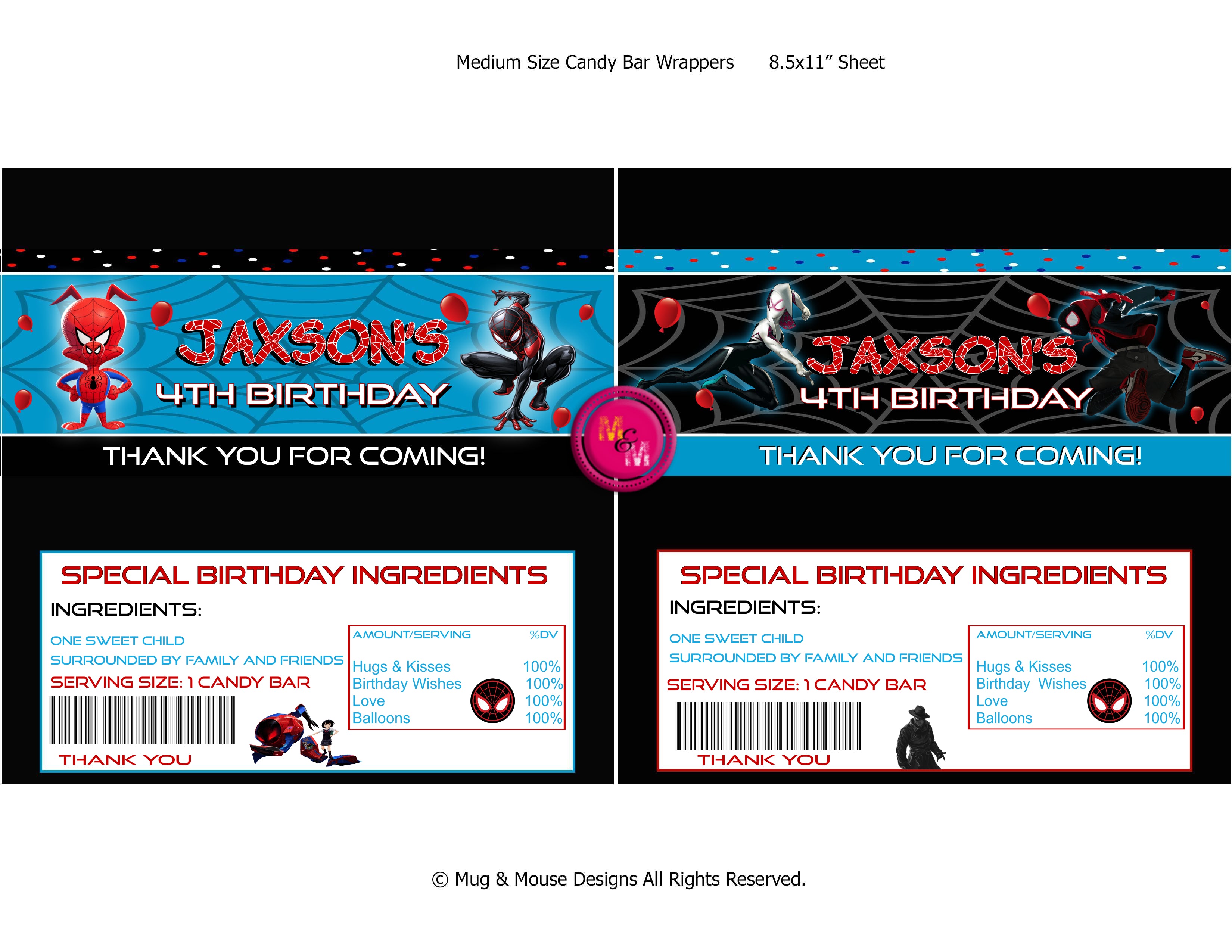 Editable Spider Hero Candy Bar Wrappers Printable, Spiderman
