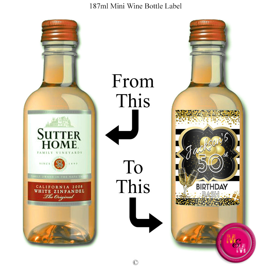 Editable Adult Black and White Mini Wine Bottle Labels – Mug+Mouse Designs