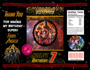 Editable Avengers Infinity War Chip Bag  & Juice Pouch Label Set - mugandmousedesigns